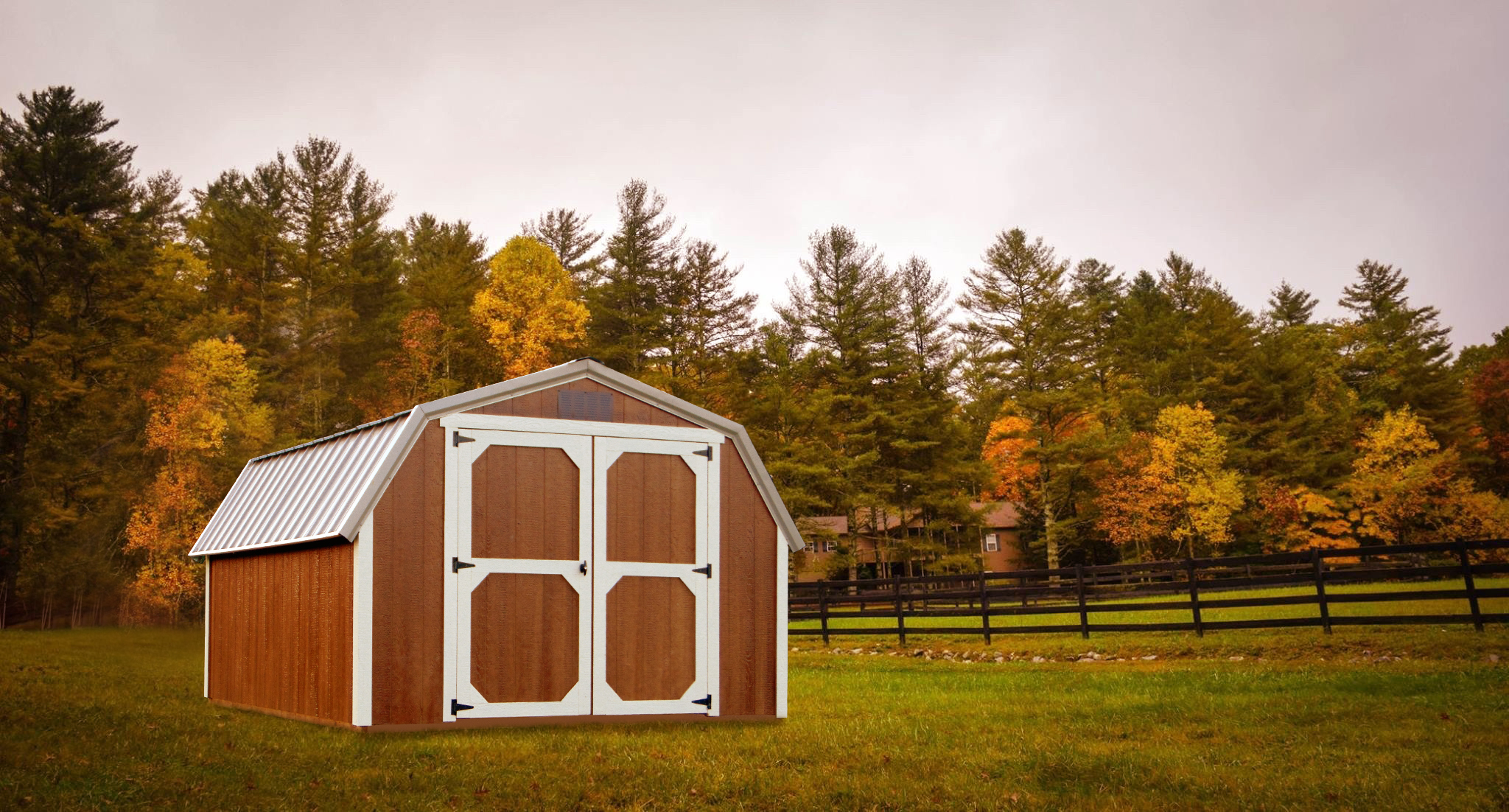 Brown wooden barn in a field from JCM Rentals located in Ina, Illinois